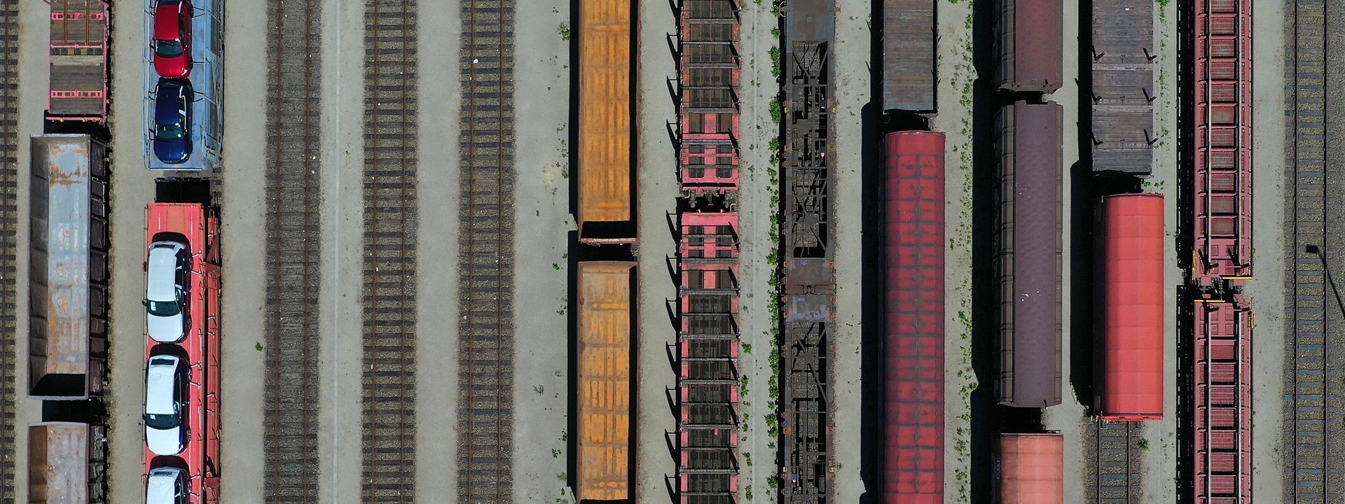 Aerial footage of rail freight wagons